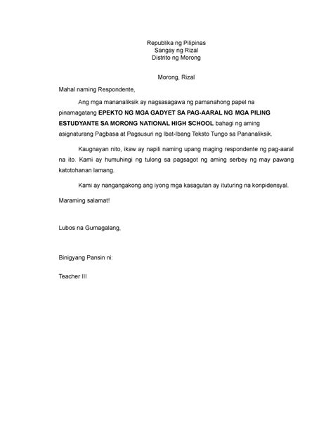 halimbawa ng sulat